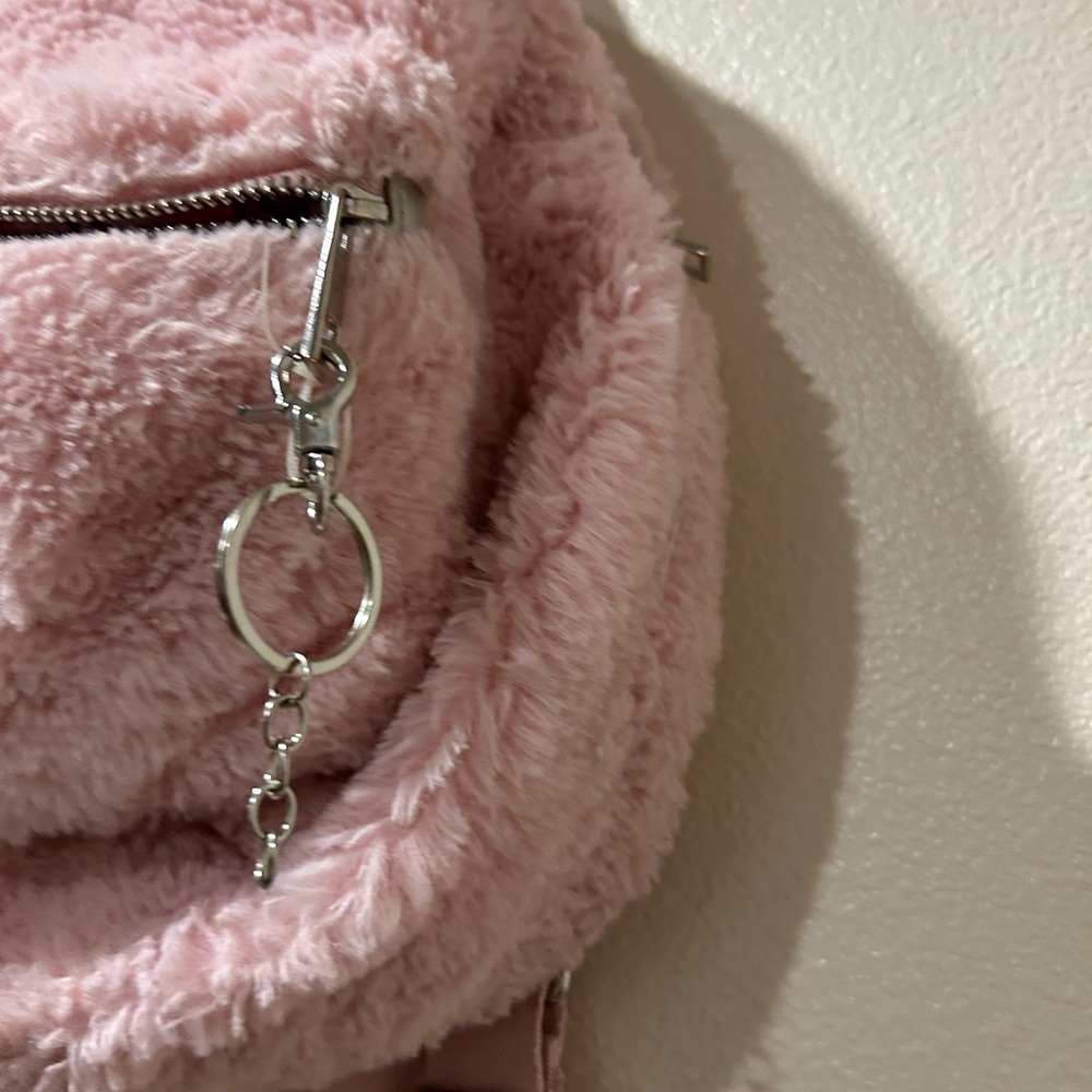 PLAYBOY Pink Furry Backpack Small, zip up, flaws, vintage Y2K - Picture 9 of 11